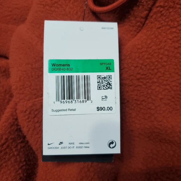 NWT Nike Women's Sportswear Rugged Orange Fleece Hoodie Sweatshirt XL - Picture 8 of 9